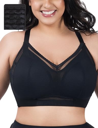ANYIRIS Minimiser Bras for Women Full Coverage No Underwire Plus Size Wireless Bras with Support and Lift Black 34F