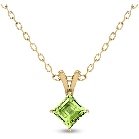 TimeLess Classics Birthstone Jewelry 4-Prong Princess Cut Gemstone Pendant in 14K White and Yellow Gold (Available in Ruby, Sapphire, Emerald, and More)