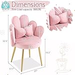 VINGLI Petal Makeup Vanity Chair with Back,Flower Cute Girls Desk Chair Comfy No Wheels,Modern Dining Chair,Small Accent Chair with Adustable Gold Legs&Bow Pillow for Home Office,Bedroom,Velvet,Pink - Image 2