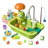 Brinquedo de pia de cozinha com água circulante, Pia de brinquedo que sai água com acessórios (Verde)