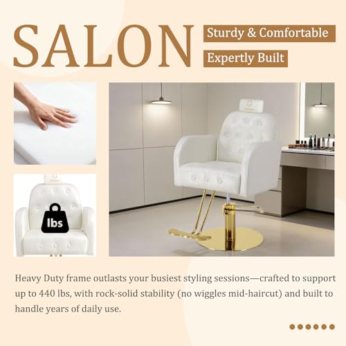 Image of Vintage Barber Chair,360 Swivel Salon Chair with Reclining,Adjustable Height,Professional Stylist Chair with Heavy-Duty Hydraulic Pump,Spa Equipment for Barbershop,Beauty,Home (Glossy White)