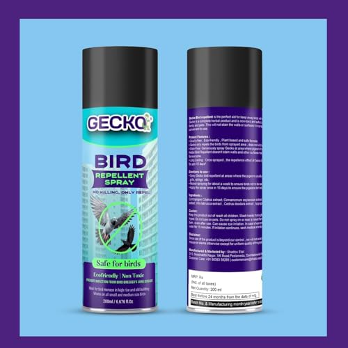 Image of Gecko Bird Repellent Spray for Home & Office | Non-Toxic Pigeon Repellent | Safe Bird Control Solution | Only Repels | Easy-to-Use Spray - Pack of 1 (200 ML) - FORMULATION 20X