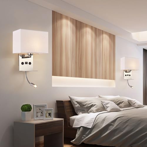 Aplique de pared E27 interruptor USB rotación lectura lámpara hierro blanco 7