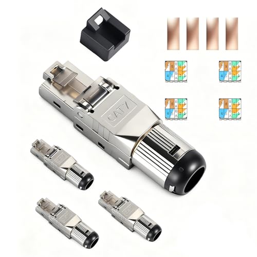 Thalire 4 Piezas Conector RJ45   Conector de Red CAT7 para Cable LAN Cable de Instalación Ethernet, Sin Herramientas 10 Gbit/s AWG 22 26 LSA Totalmente Blindado STP