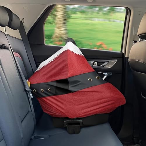 Image of Santa Car Seat Cover Baby Carseat Cover, Car Christmas Decorations Lightweight Soft Baby Carrier Cover for Girls Boys, Fit Spring Summer /Hot Days /Warm Weather