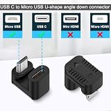 QIANRENON USB C na Micro USB ładowanie, dane w kształcie litery U, złącze typu C, wtyczka micro USB, kąt 180 stopni, adapter do dołu 10 W 480 Mbps, podziałka w kształcie litery U 5,4 mm, 2 szt.