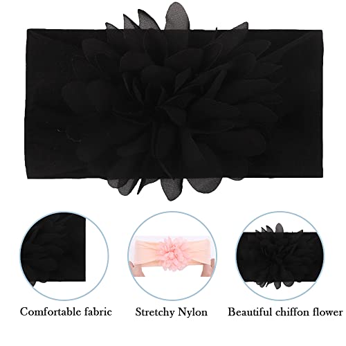 Image of SYGA Baby Headbands Nylon Flower Soft Stretchable Hairband for Newborn Infant Toddler Kids For 0-3 Year - Black