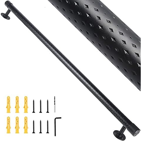 3.25Ft Pipe Stair Handrail Staircase Handrail Black Non-Slip Aluminum Handrail for Indoor and Outdoor 500LB Capacity Wall Mount Support Industrial Style Round Corner Wall Handrailings Cover