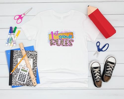First Grade Rules #1 Kids Shirt, YS-YXL, Girls, Ruler, Leopard Print, Colorful, Great for The First Day of School Or Everyday2