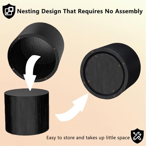 Modern Round Nesting Coffee Table Set of 2 - Non-Slip Feet, No Assembly, Matte Black Wood Side Tables for Small Spaces, Ideal for Living Room & Bedroom