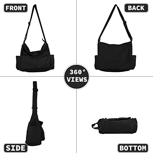 Bolso bandolera grande de lona con múltiples bolsillos miniatura 5