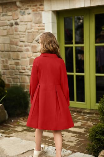 Image of GRACE KARIN Girls Dress Coat Kids Wool Lapel Long Button Jackets Fall Winter Outerwear Peacoat with Pockets 5-12Y