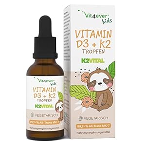 Vitamine D3 K2 druppels voor kinderen gedurende 300 dagen (10 maanden) – 500 IE vitamine D & 25μg vitamine K2 – Zeer…
