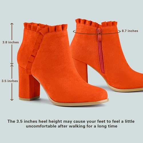 Allegra K Allegra K Women's Ruffle Block Heel Orange Ankle Boots 7 M US