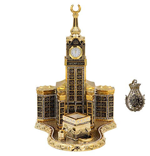 Modefa Islamic Turkish Table Decor Showpiece Gift Sculpture Figure Arabic 99 Names of Allah Kaba Clock Tower Replica Gold