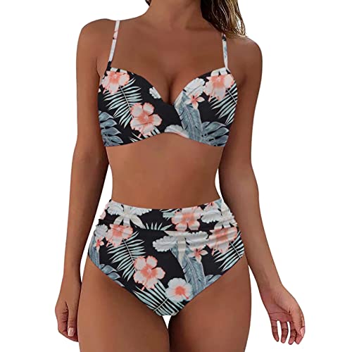 Genérico Mujer 2024 Bikini Talla Grande Mujer Bikini de Cintura Alta para Mujer, bañador Sexy de realce de Dos Piezas, Traje de baño Vintage de Dos Piezas, Conjunto de BañAdor Vientre (Black, XL)