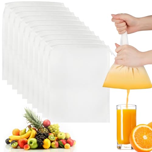 Pavlleen 10 Pcs Sacchetti Filtranti per Alimenti 20×30cm Sacchetto Filtro in Tessuto di Nylon Riutilizzabili e Lavabili, Colino per Latte di Noci, Formaggio, Succo di Frutta, Caffè, Succo di Verdura