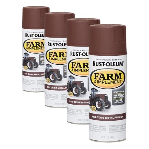 Image of Rust-Oleum 280137 Farm & Implement Spray Primer, 12 oz, Flat Red Metal Oxide Primer (Pack of 4)