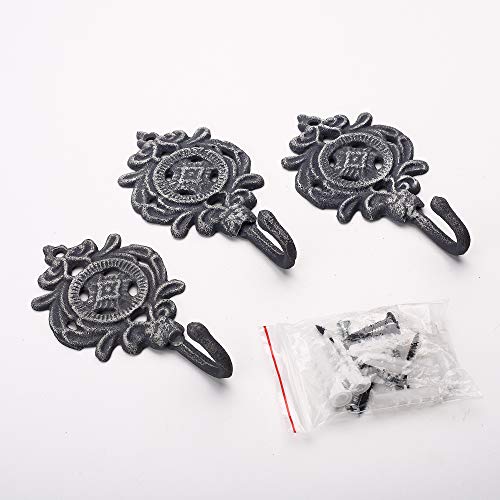 Ambipolar Indian Leaf Hook Antique Decorative Vintage Style Heavy Duty Wall Coat Hooks . Pack Of 3 .(Matt Grey) #TOP1