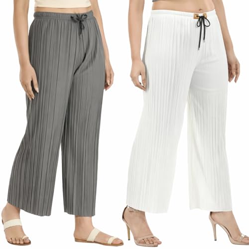 Image of Trendz Women's and Girls Cotton Blend Regular Fit Palazzo Pants | Set of 2