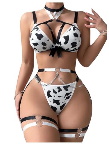 Ensemble lingerie 9 pièces femme soutien-gorge culotte découpés jarretelles noir blanc
