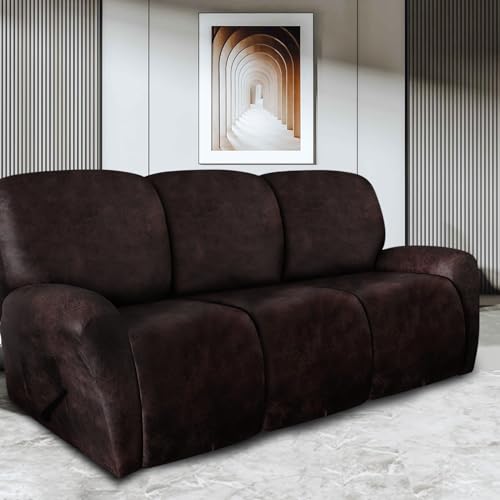 Image of ANARACHON Leather Look Recliner Couch Cover 8-Piece Recliner Sofa Slipcovers 3 Seater for Reclining Couches Furniture Protector Washable (Recliner Sofa, Chocolate)