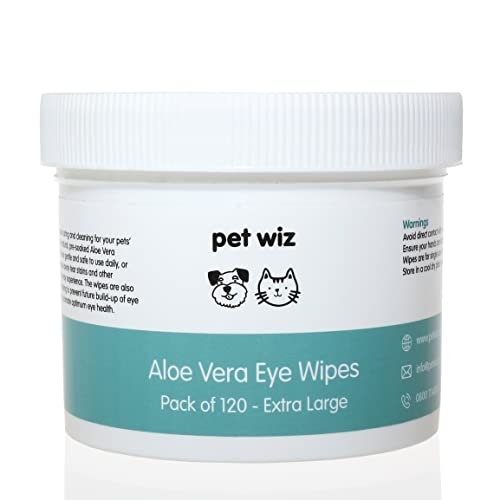 Pet Wiz Toallitas de Ojos de Aloe Vera para Limpiar Perros y Gatos, Extra Grandes (1 bañera)