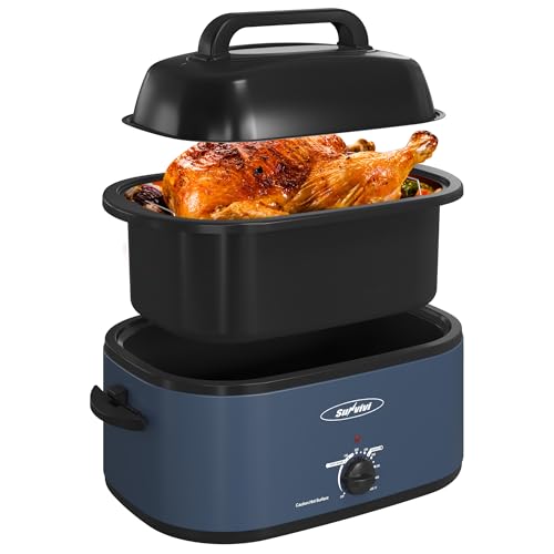 Comparison: Best 6 Quart Roaster Oven With Glass Lid 11 Sunvivi Roaster Oven, 24 Quart Electric Roaster Oven with Glass Lid, Turkey Roaster Buffet with Self-Basting Lid, Removable Pan, Cool-Touch Handles, Dark Blue