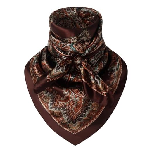 Hymeiluely 35 Inch Wild Rag Cowboy Bandana Scarves for Men, Large Neckerchief Silk Feel Western Neck Scarf for Women (R-Dark Brown)