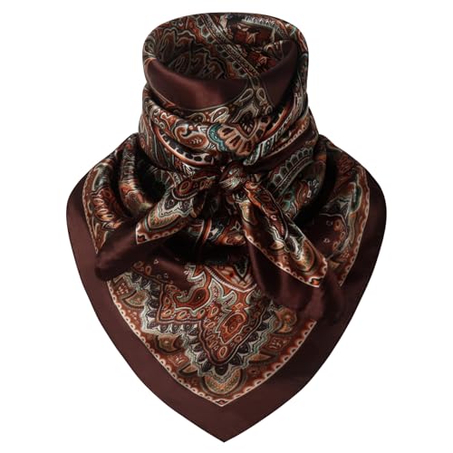 Hymeiluely 35 Inch Wild Rag Cowboy Bandana Scarves for Men Large Neckerchief Silk Feel Western Neck Scarf for Women (R-Dark Brown)