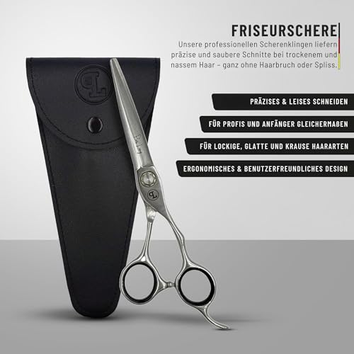 PIUS LANG Profi Friseurschere 6,5 Zoll seit 1852 – Premium Haarschneideschere für Friseurschüler, Einsteiger & gehobene Anwendung zu Hause, konvexe Klingen, Kugellager-Spannsystem + Etui
