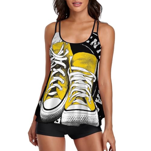 Tankini jaune pour femme avec short de bain et robe de plage