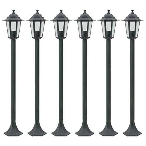  Gecheer Lampione da Giardino 6 pz E27 110 cm Alluminio Verde Scuro, Lampione da Terra da Giardino, Lampioni da Giardino Esterno, Lampione Classico in Alluminio
