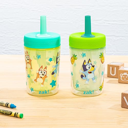 Image of Zak Designs Bluey Capri 9oz Plastic Leak-Proof Toddler Straw Cups, 2-Pack