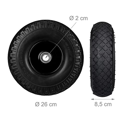 Relaxdays 2X Sackkarrenrad, pannensichere Vollgummireifen, 3.00-4\ Stahlfelge, 20 mm Achse, 100 kg, 260 x 85 mm, schwarz