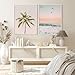 Pastel Beach Wall Art Decor Coastal Ocean Pictures Wall Art Tropical Palm Tree Canvas Prints Pastel Beach Poster Coastal Ocean Artwork Painting for Bathroom Room 12x16 Inch Unframed Set of 2