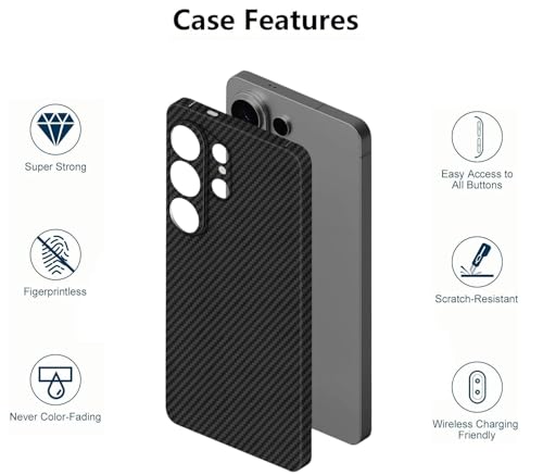 Image of Midkart Ultimate Thin Case Compatible with Samsung Galaxy S26 Ultra Release 2026 Matte Carbon Fiber Cover 1500D Sturdy Durable Aramid Super Light at 0.6mm No-Case Feeling, Black