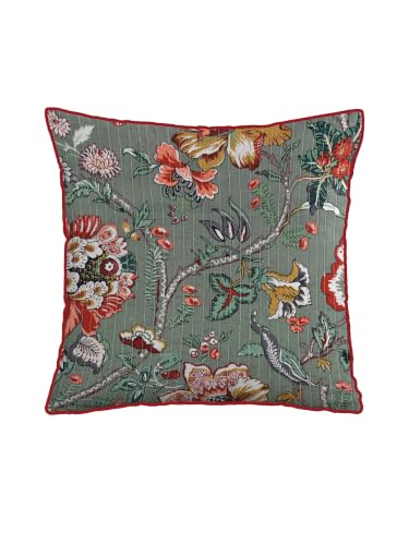 Image of Pure Cotton Quilted Cushion Cover 16x16 Inch | Anokhi Print Decorative Throw Pillow Cover | Soft Cotton Sofa Cushion Cover with Hidden Zipper | Living Room Bedroom Home Decor
