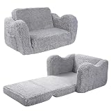 Vinteky Kindersofa Aufklappen 2-in-1 Kleinkinder Schlafsofa, Kindersessel, Kinder Couch Ausklappbar Kinder Sofa für Kinderzimmer Kindertags- und Geburtstagsgeschenk für Mädchen und Jungen, Grau