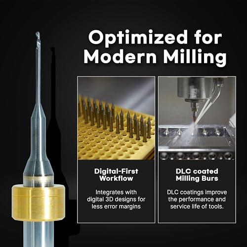 Image of Hansong DLC-Coated Milling Burs 1mm - Compatible with IMES-ICORE Coritec CAD /CAM Systems (350i, 650i Series), for PMMA, PEEK, Wax - 6mm Shank, Carbide Endmill