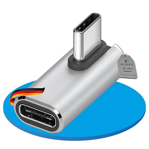 Sonero Spina USB-C su presa USB-C ruotata/angolata di 90°, adattatore, adattatore USB-C, 240W, 8K60Hz, alloggiamento in alluminio, argento