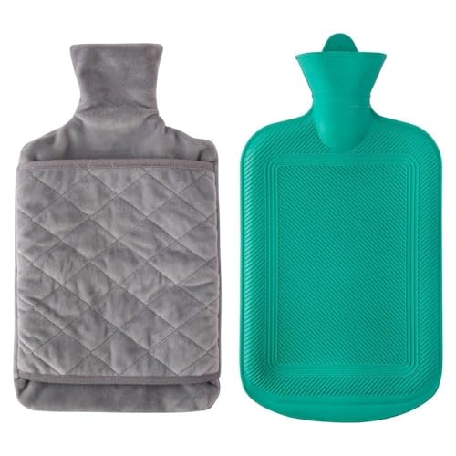 Bolsa Térmica de Borracha com Capa Aveludada, 1,6 Litros, 18,4cm x 2cm x 34,5cm, Para Compressas Quentes ou Frias, Lesões Musculares, Dores na Coluna, Cólicas, Entorses, Contusões (Cinza)