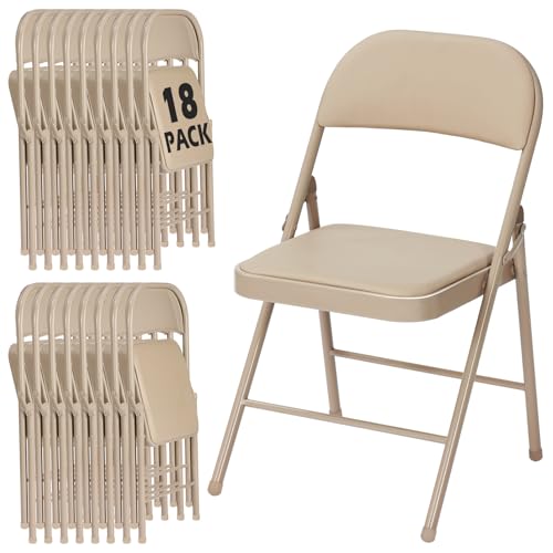 Image of 18 Pack Khaki Folding Chairs with Padded Cushion and Metal Frame
