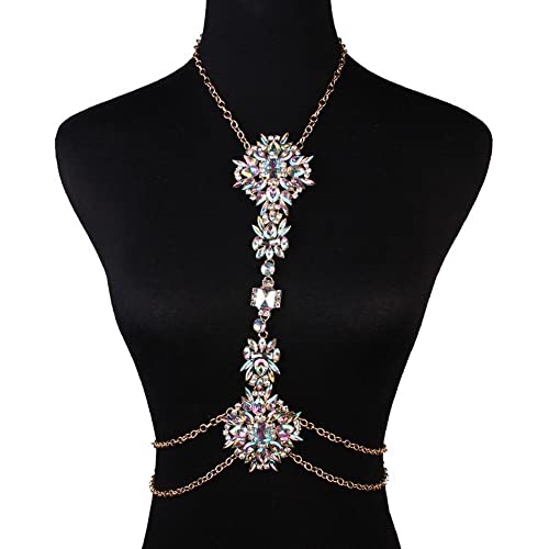 Strass Brustkette 1Pcs Damen Halskette Körperkette Boho-Strass-Körperkette Körper Kette Kettenschmuck BH Kette Strand, Bikini, Rave-Party,...