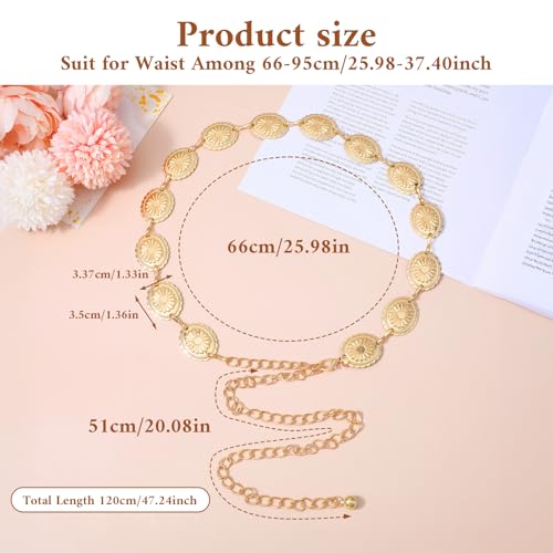 Gold Western Belt,Gold Chain Belt Adjustable Hollow Out Daisy Cowgirl Belts for Western Country Concert Outfit Dress3