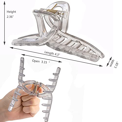 Kitiin Large Hair Claw Clips For Thick/Fine/Thin Hair,Strong Holding Teeth Interlocking Women Jaw Clips For Hair 3 Count In Set(Smoky Grey) #TOP1
