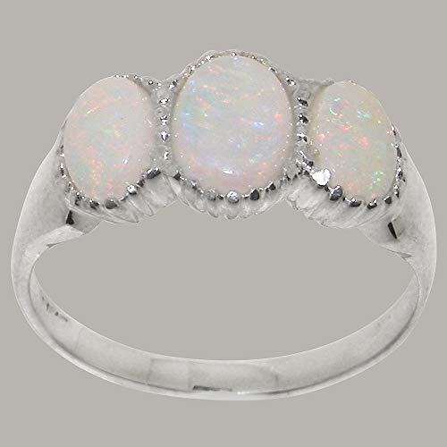 925 Sterling Silver Natural Opal Womens Trilogy Ring - Sizes 4 to 12 Available3