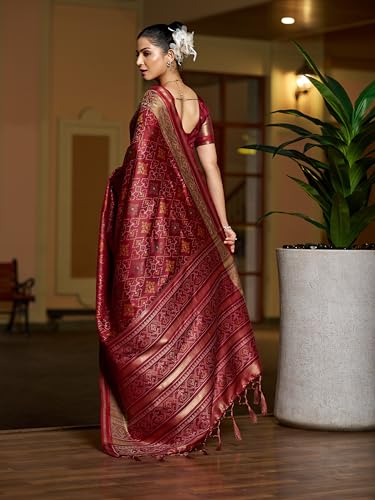 Image of SWORNOF Womens Linen Silk Saree | Saree for Women With Unstitched Blouse | Saree with Blouse Piece | Soft and Skin Friendly