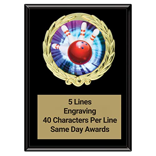 Same Day Awards Magic Bowling Plaque - Custom Engraved 5x7 Inch Ebony Wood Award with Black Matte Finish for Bowling Leagues Tournaments Competitions Teams and Bowlers