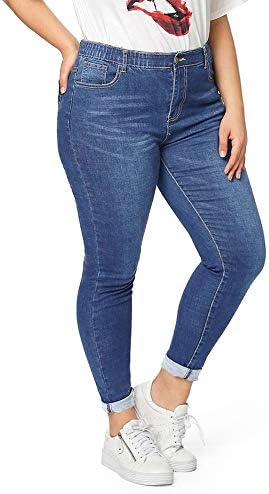 ALLABREVE Women's Plus Size Elastic Waist Skinny Jeans, High Rise Stretch Slim Fit Washed Denim Jegging,Girlfriend Tight Jean Pants (Elastic Waist Blue, 3XL)